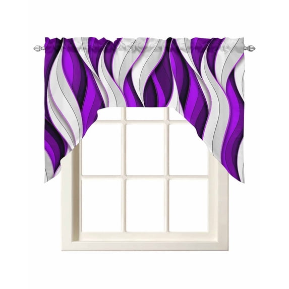 Purple White Moire Swag Valances for Windows, Small Curtains Drapes, Modern Abstract Art Kitchen Window Curtains Over Sink Rod Pocket Window Treatment Valance for Bedroom/Bathroom 56"x36"