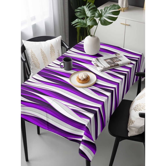 Purple White Moire Tablecloth Rectangle Table Cloth 60x120, Waterproof Outdoor Table Cloth Covers Decorative Table Protector, Modern Abstract Art Washable Table Cover for Kitchen Dinning Party