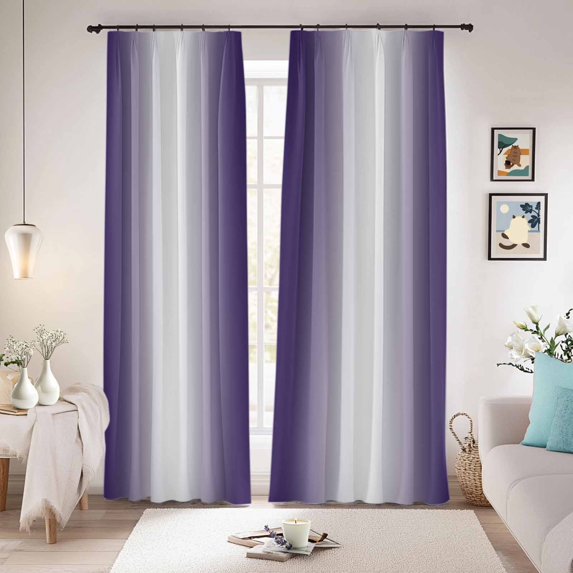 Purple White Ombre Blackout Curtains for Bedroom/Living Room, Pinch Pleated Black Out Curtains, Retro Rustic Minimalist Abstract Art Room Darkening Window Drapes with Hooks 2 Panels, 39"x70"