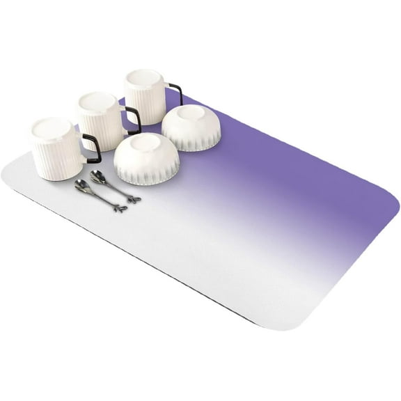 Purple White Ombre Dish Drying Mat for Kitchen Counter, Absorbent Quick Dry Coffee Bar Mat Pad Thin Diatomaceous Sink Mat Non Slip Dish Drainer Mat 23.5x15.5 Purple Gradient Color Modern Abstract Art