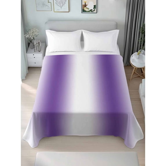 Purple White Ombre Full Size Flat Sheet, Wrinkleproof & Fadeproof Cooling Flat Bed Sheet Only, Modern Abstract Art Farmhouse Gradient Breathable Soft Bedding Top Sheets 81 x 96 Inches