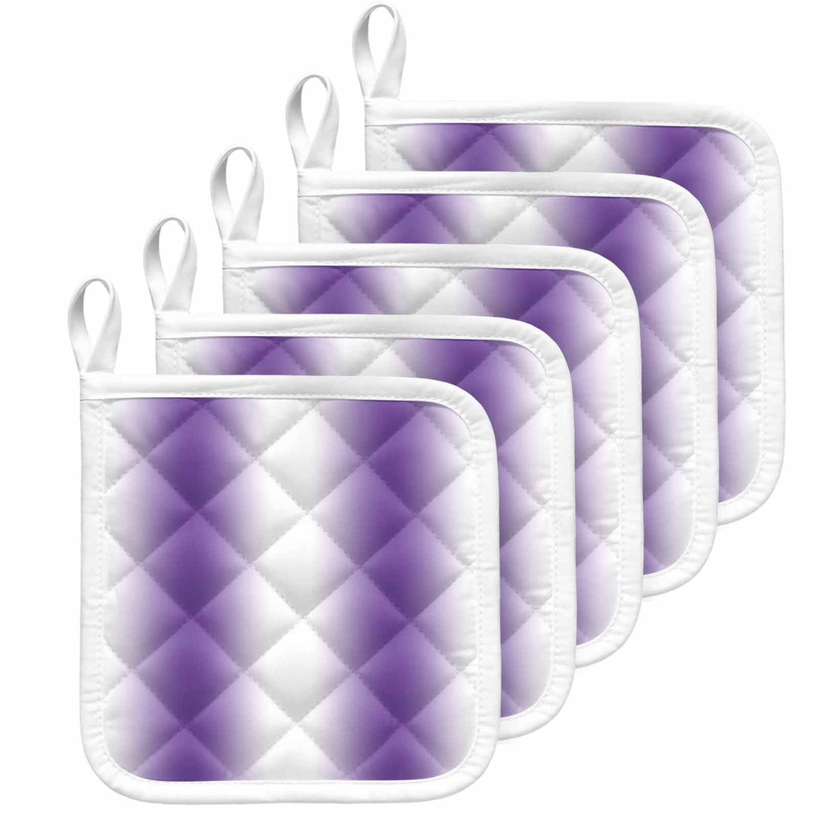 Purple White Ombre Pot Holders for Kitchen Heatproof Potholder, 5 Pack Modern Abstract Art Farmhouse Gradient Hot Pads Multipurpose Oven Pads Cloth Potholders Trivet for Cooking Baking