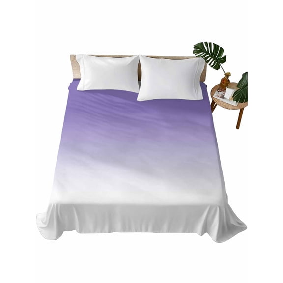 Purple White Ombre Queen Size Flat Sheet Only, Hotel Luxury Microfiber Bed Top Sheets, Purple Gradient Color Modern Abstract Art Soft Breathable Bedding Sheet for Bedroom, Easy Care - 90" x 102"