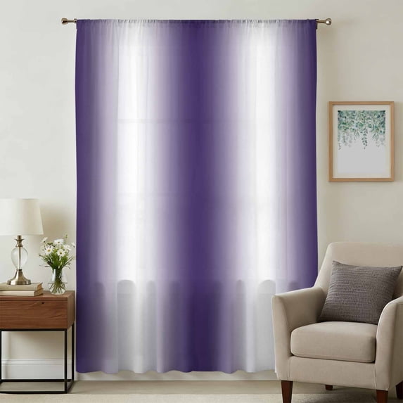 Purple White Ombre Sheer Curtains 96 Inches Long, Retro Rustic Minimalist Abstract Art Light Filering Curtains, Privacy Drapes Simi Floor to Veiling Curtain for Living Room Bedroom Window Treatment