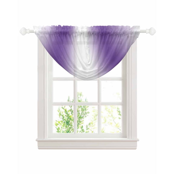 Purple White Ombre Sheer Waterfall Valance Curtains for Window, Modern Abstract Art Farmhouse Gradient Rod Pocket Sheer Topper Swag Curtains for Living Room, Kitchen 38.5"W x 47.2"L, 1 Panel