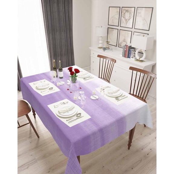 Purple White Ombre Table Cloth Waterproof Tablecloths, Modern Romantic Gradient Stripes Tablecloth Dining Table Cover Cloth for Kitchen Party Outdoor Tabletop Decor, Rectangle Tablecloth 60x84 Inch