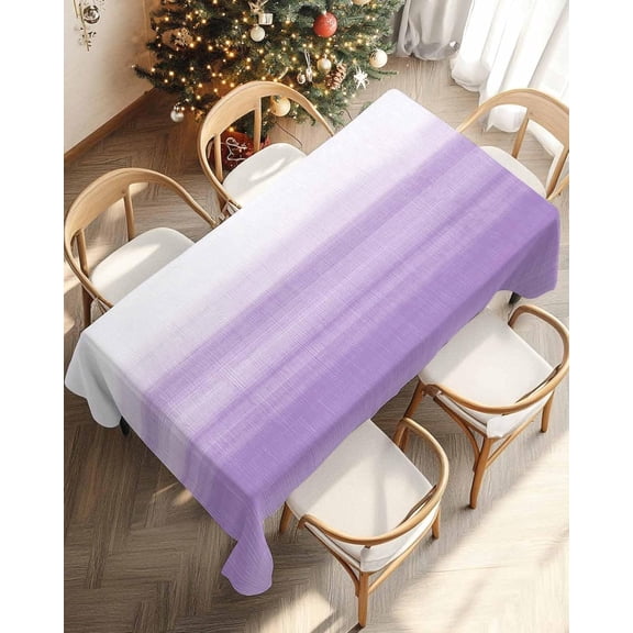Purple White Ombre Table Cloth Waterproof Tablecloths, Modern Romantic Gradient Stripes Tablecloth Dining Table Cover Cloth for Kitchen Party Outdoor Tabletop Decor, Rectangle Tablecloth 60x120 Inch