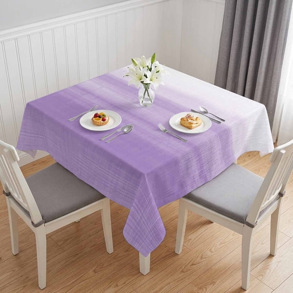 Purple White Ombre Table Cloth Waterproof Tablecloths, Modern Romantic Gradient Stripes Tablecloth Dining Table Cover for Kitchen Party Tabletop Outdoor, Square Tablecloth 54x54 Inch