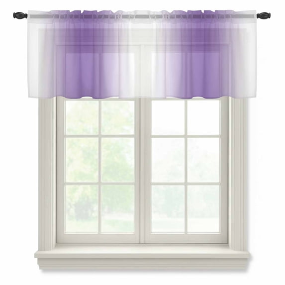 Purple White Ombre Valance Curtains for Kitchen/Living Room/Bathroom/Bedroom Window,Rod Pocket Small Topper Half Short Window Curtains Voile Sheer Scarf,Modern Abstract Art Farmhouse Gradient 60"x18"