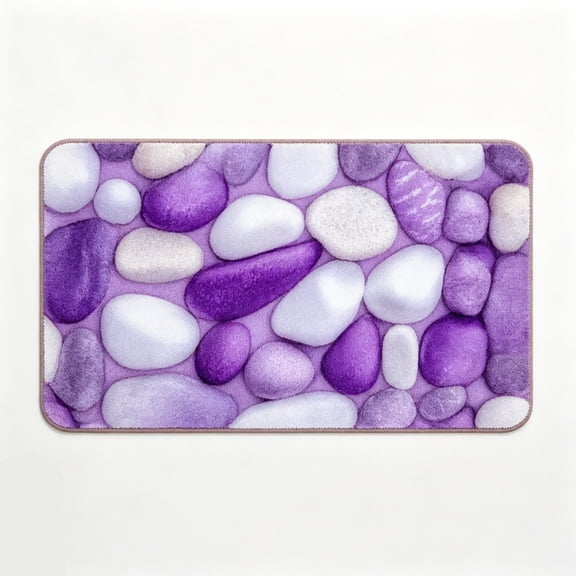 Purple White Pebble Floor Mat Smooth Stone Bathroom Rug