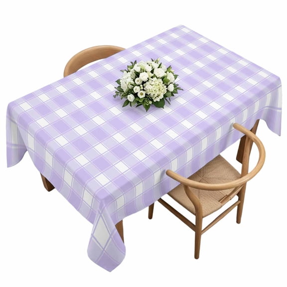 Purple White Plaid Rectangle Tablecloth Farmhouse Rustic Country Checkerboard Pattern Waterproof Wrinkle Free Soft Table Cloth Spill-Proof Washable Table Cover for Dining Party Picnic 60 x 120 Inch
