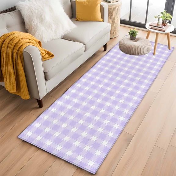 Purple White Plaid Runner Rug 2'x6' Farmhouse Rustic Country Checkerboard Pattern Hallway Runner Rugs Washable Non-Slip Bedside Floor Mats Carpet for Kitchen Bedroom Laundry Room Bathroom