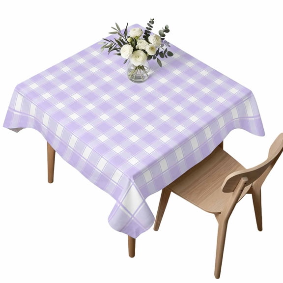 Purple White Plaid Square Tablecloth Farmhouse Rustic Country Checkerboard Pattern Waterproof Wrinkle Free Soft Table Cloth Spill-Proof Washable Table Cover for Dining Party Picnic 54 x 54 Inch