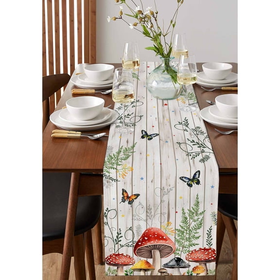 Purple White Plaid Table Runner 13x90in Non-Slip Cotton Linen Table Runners, Classic Geometric Lattice Dresser Scarves TableRunner for Dinner Kitchen Dining Wedding Party