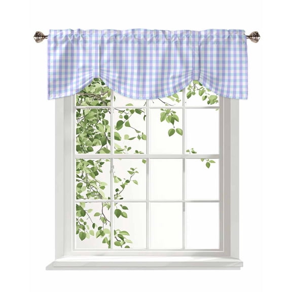 Purple White Plaid Tie Up Valances Curtain, Simple Geometric Pastoral Style Kitchen Valances for Windows Decor, Rod Pocket Short Curtains Set for Bedroom/Bathroom, 42"x18"