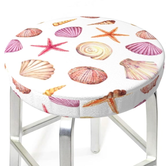 Purple White Shell Conch Round Bar Stool Seat Covers, Elastic Round Chair Cover Stool Seat Slipcover Bar Stool Cushions Round Pad for 12-14 inch
