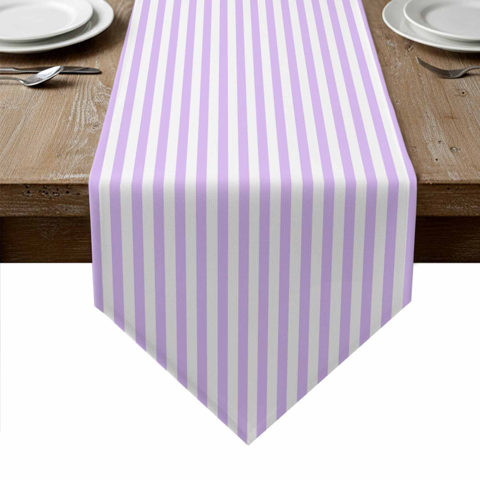 Purple White Stripe Table Runner Linen Burlap Table Runner 90 Inches Long Modern Minimalist Geometric Striped Dresser Scarves for Kitchen Island Coffee Dining Room Party Wedding Holiday Decor 13"x90"