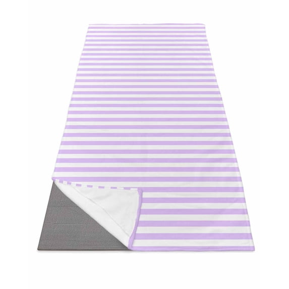 Purple White Stripe Yoga Towel for Hot Yoga Non Slip, Modern Minimalist Geometric Striped Yoga Mat Towel Absorbent Yoga Sweat Towels Microfiber Hot Yoga Blanket for Bikram Pilates 26"x70"