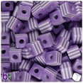 thumbnail image 1 of Purple & White Striped 10mm Cube Plastic Resin Beads (100pcs), 1 of 1