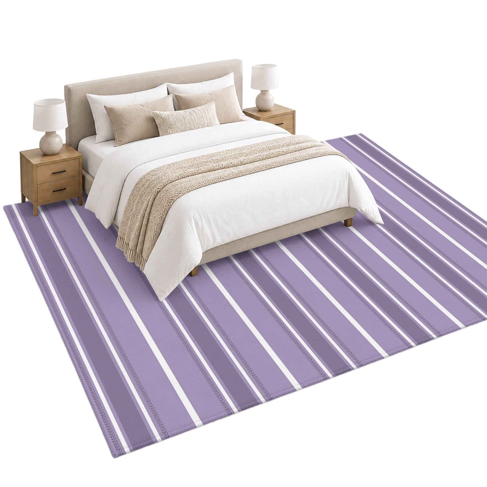 Purple White Striped Area Rug 6'x9', Solid Lilac Purple White Stripes ...