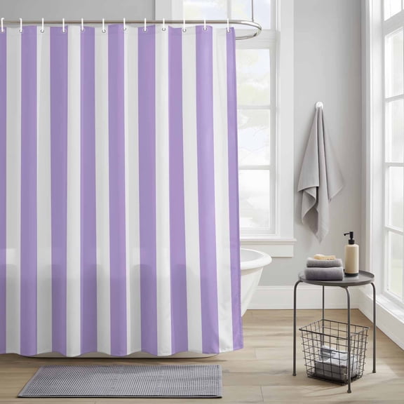 Purple White Striped Fabric Shower Curtain for Bathroom Rectangular Geometric Waterproof Polyester Bath Curtain with 12 Hooks Washable Shower Curtain with Grommets 72"x78"