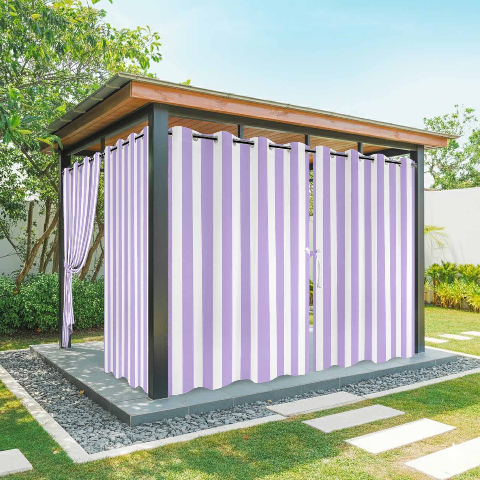 Rectangular Curtains Purple White Striped Outdoor Curtains for Patio Waterproof, Rectangular ...