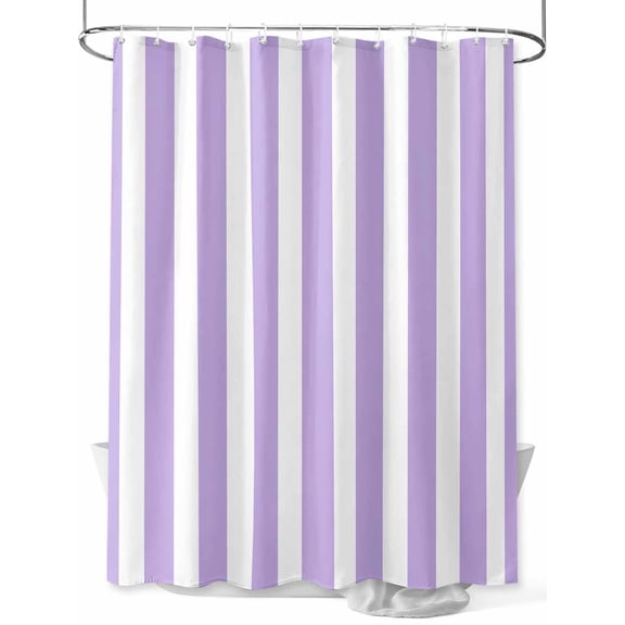 Purple White Striped Shower Curtain, Rectangular Geometric Waterproof Shower Curtain Set with 12 Hooks Lightweight Washable Fabric Shower Curtains for Bathroom 72x72 Inches