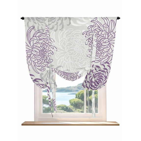 Purple White Tie Up Curtains for Windows 45 Inch Length Balloon Curtains Kitchen Adjustable Balloon Window Shade Abstract Grey Chrysanthemum Flower Floral Tie Up Bathroom Curtain Window 34"x45"