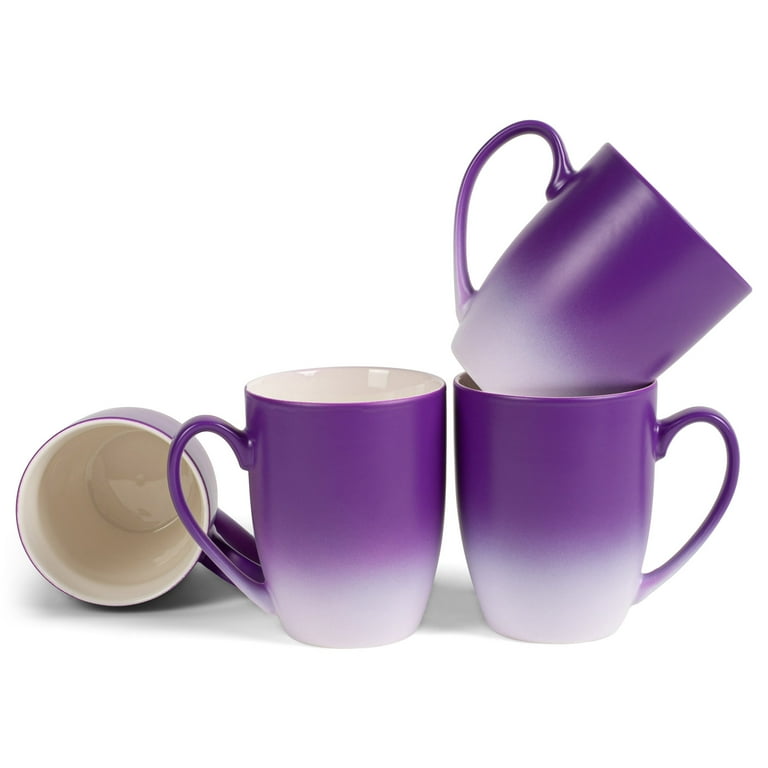 Purple White Two Toned Ombre Matte 12 ounce Ceramic Stoneware Coffee Cup Mug Set 4