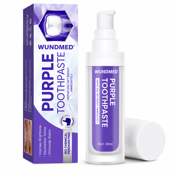 WUNDMED Purple Whitening Toothpaste, Color Correcting Toothpaste for Yellow Tone Neutralizing, Peroxide-Free Daily Oral Care Pump, 30ml