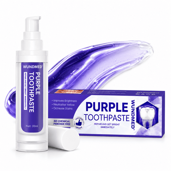 WUNDMED Purple Whitening Toothpaste, Color Correcting Toothpaste for Yellow Tone Neutralizing, Peroxide-Free Daily Oral Care Pump, 30ml