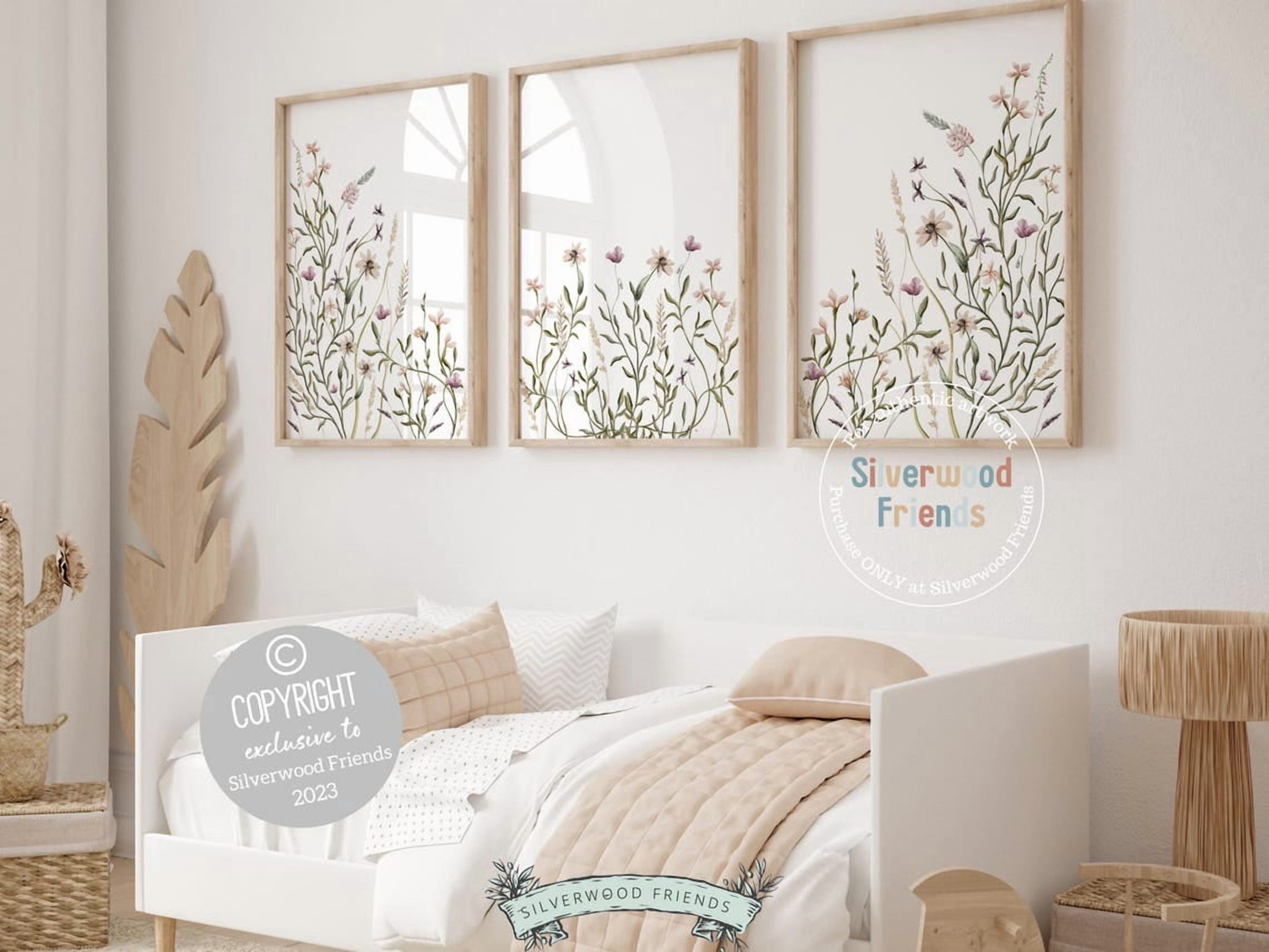 Purple Wildflower Wall Art Prints, Baby Girl Sage Green Boho Floral ...