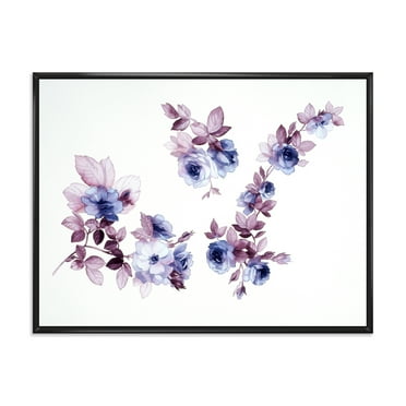 Purple Wildflowers On White I 20 in x 12 in Framed Painting Canvas Art Print, by Designart