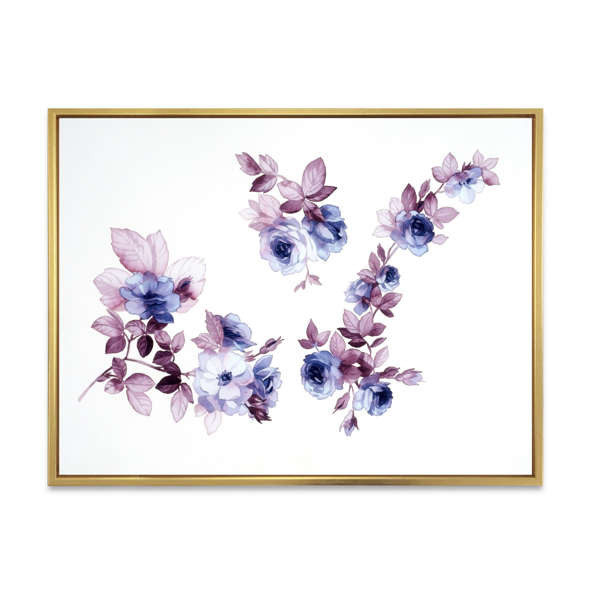 Purple Wildflowers On White I 40 in x 30 in Framed Painting Canvas Art Print, by Designart
