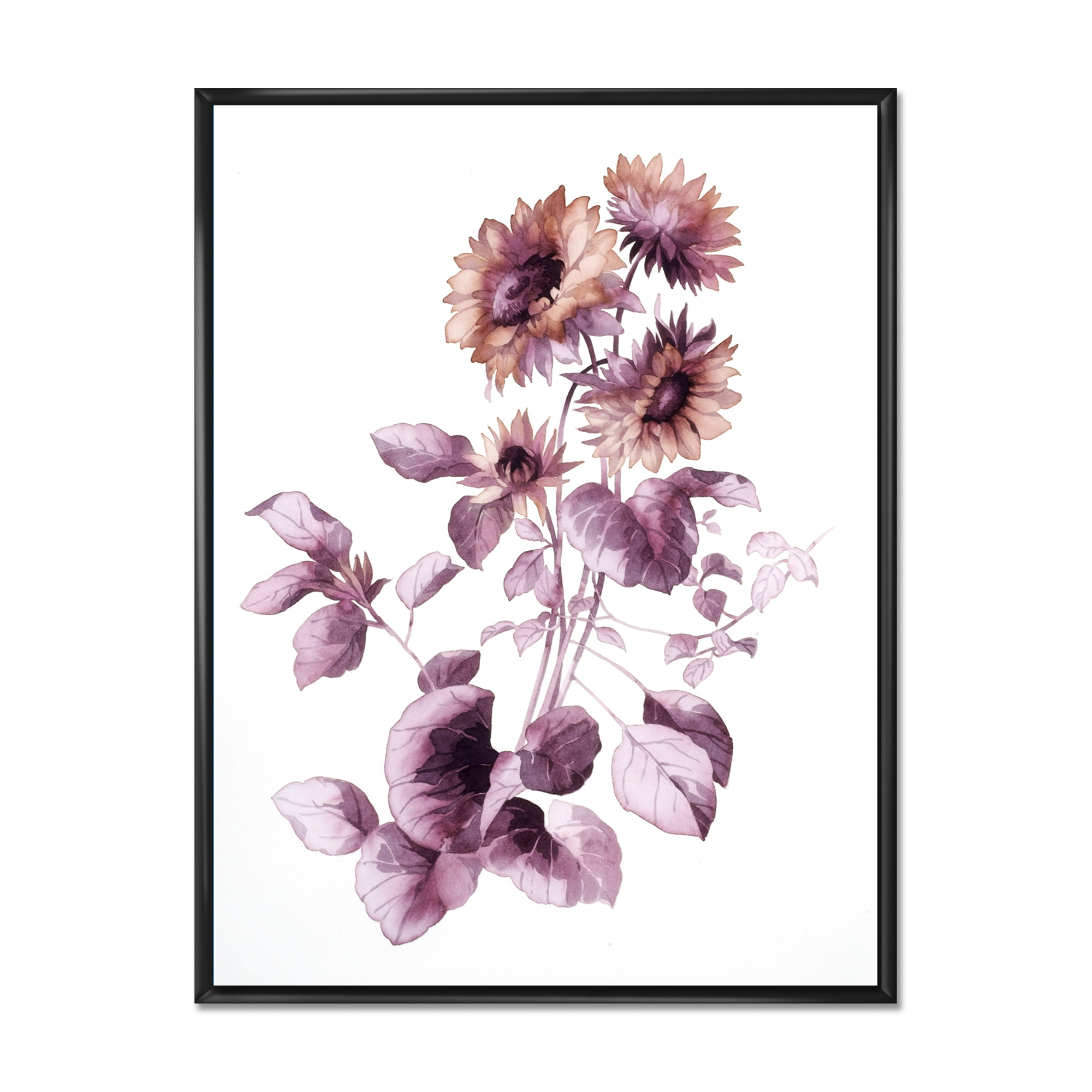 Purple Wildflowers On White III 12 in x 20 in Framed Painting Canvas Art Print, by Designart