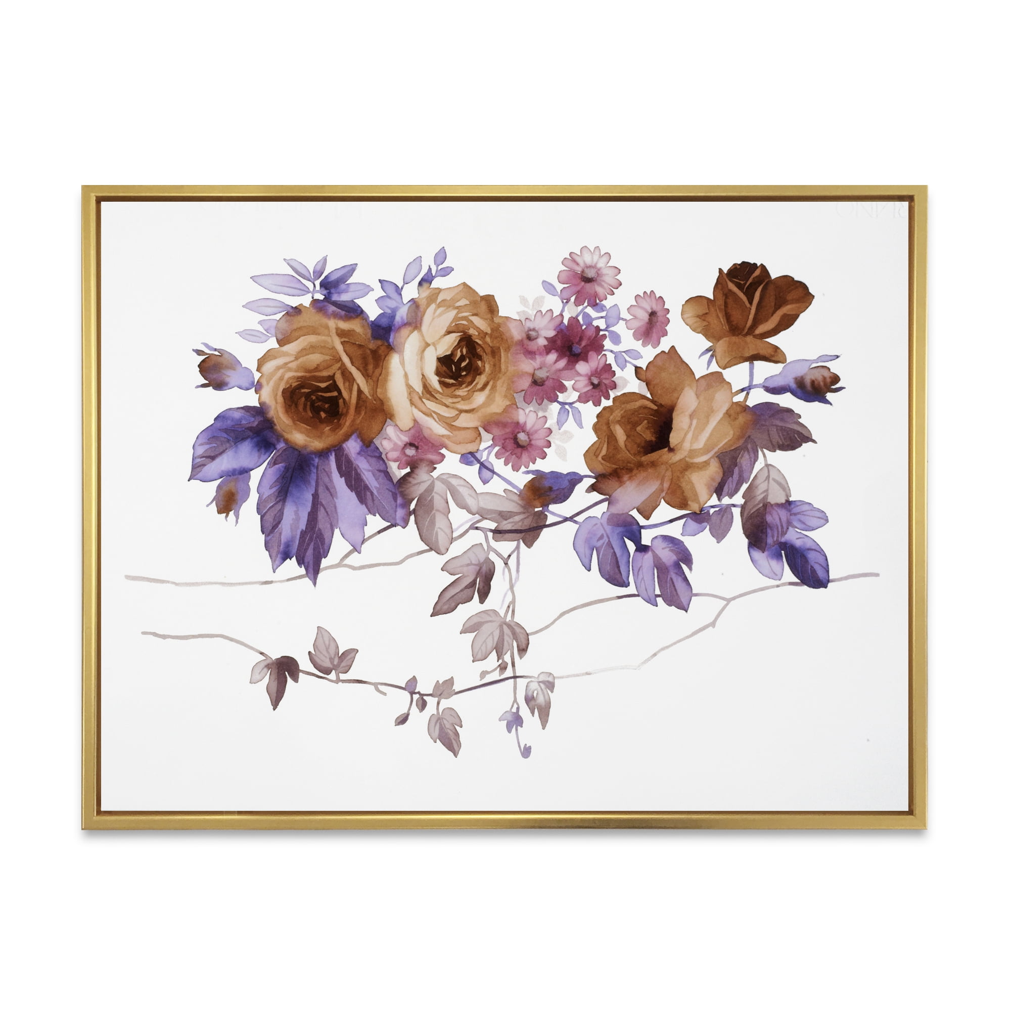 Purple Wildflowers On White IV 32 in x 24 in Framed Painting Canvas Art Print, by Designart
