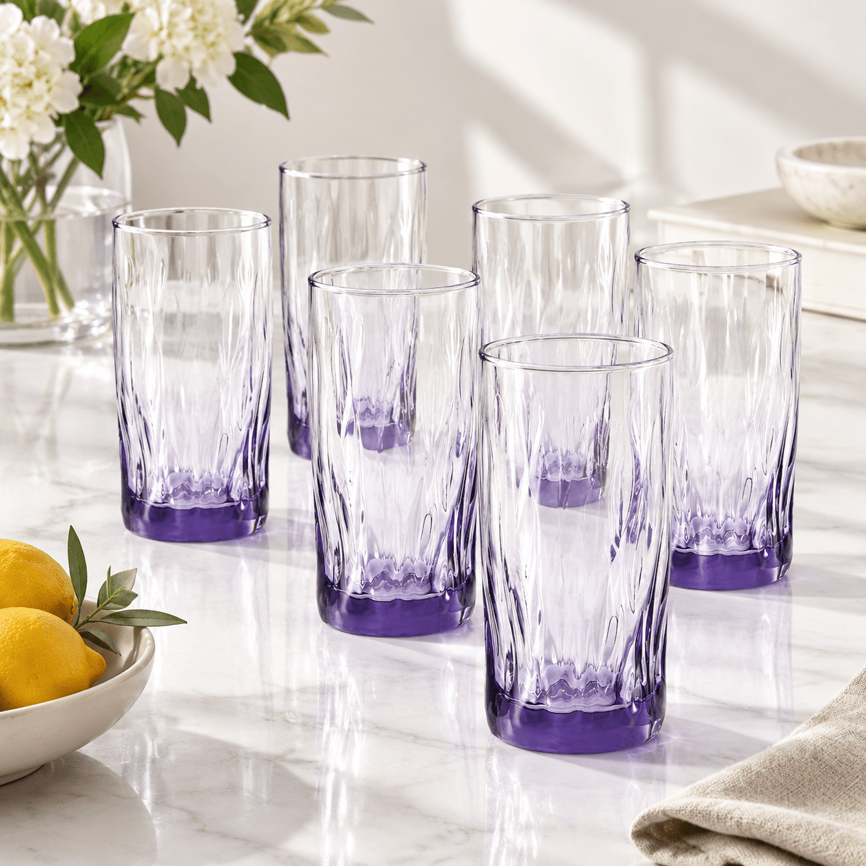Purple Wind Collection Solid Color Glass Tumblers Set, 13.5oz, 6 Count ...