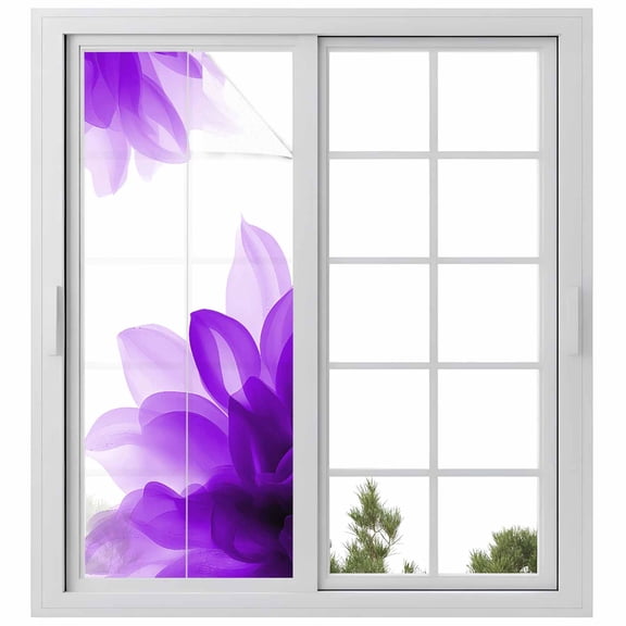 Purple Window Privacy Film, Boho Modern Floral Abstract Ombre Leaf White Static Cling UV Sun Blocking Heat Control Window Tint Day and Night, Non-Adhesive One Way Windows Privacy Cover 23.6''x59''