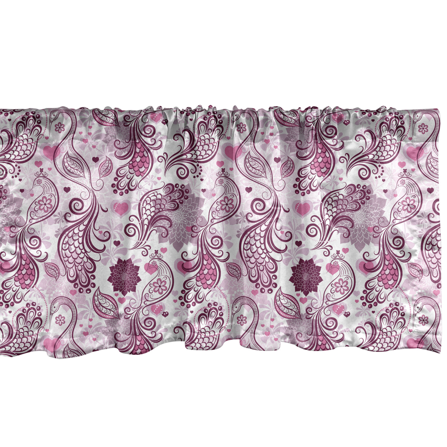 Purple Window Valance Pack of 2, Scales Swirls and Hearts in Romantic