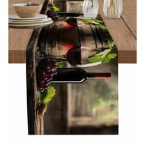 Purple Wine Burlap Cotton Table Runner 16x72 Inches Long, Farmhouse Casks Vintage Farmhouse Table Runners, Outdoor Dining Tablecloths Decor for Baby Shower/Party/Wedding