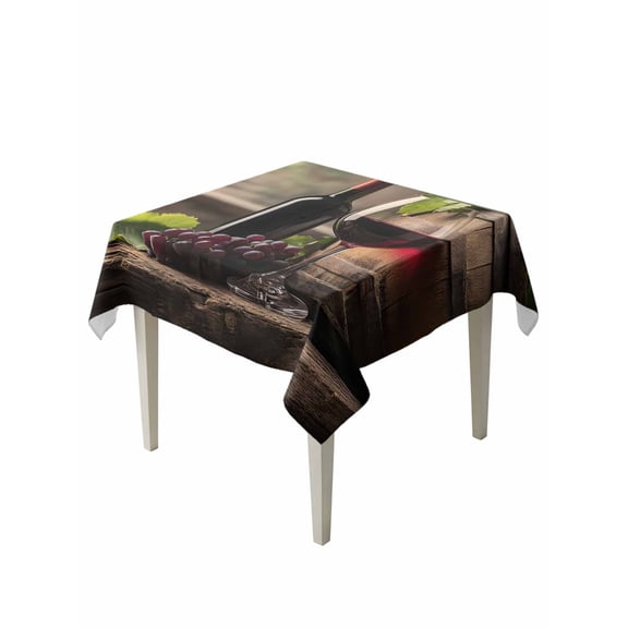 Purple Wine Table Cloth, Farmhouse Casks Vintage Waterproof Tablecloth for Square Tables, Reusable Washable Fabric Table Cover for Restaurant Kitchen Dining Tables 60"x60"