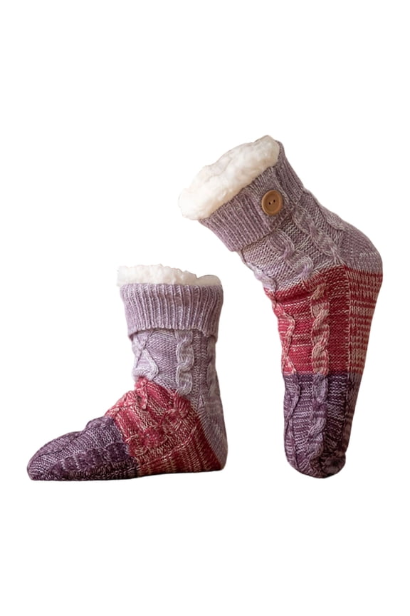 Purple Winter Indoor Adult Floor Socks Featuring Fleece Lining Anti Slip Soles And Button Closure In Rich Tone For Home