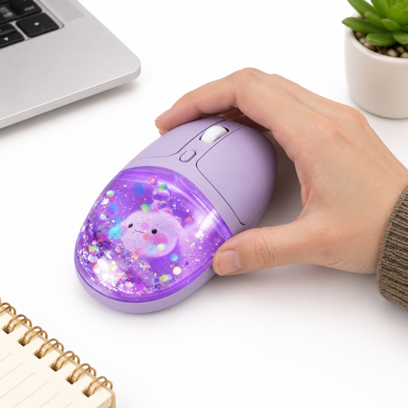 Purple Wireless Rabbit Mouse with RGB Light, Rechargeable Triple Mode for Laptop, PC, and