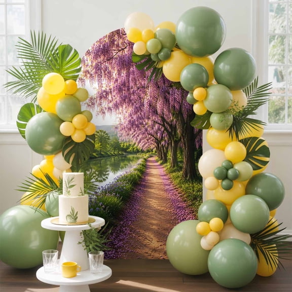 Purple Wisteria Blooms Arch Backdrop Cover, 4FT, Spring Lavender Path Romantic Spandex Arch Covers Double-Sided Backdrop for Wedding Birthday Party Photo Background Decoration
