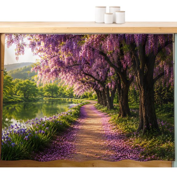Purple Wisteria Blooms Cabinet Curtains 10" W x 11" L, Spring Lavender Path Romantic Under-Desk Privacy Dust Proof Drape Dishwasher Curtain Sink Skirt for Kitchen Closet Bathroom Laundry