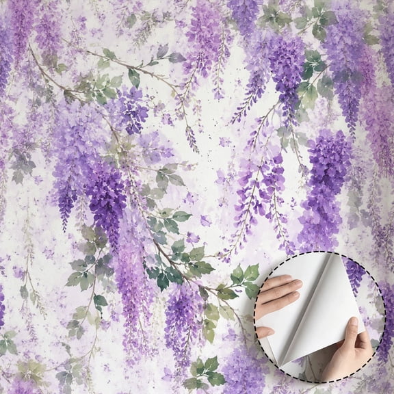 Purple Wisteria Floral Wallpaper Modern Minimalist Aesthetic Peel and Stick Wallpaper Waterproof Wall Decoration for Bedroom Living Room Rental Property Bathroom 17.7 * 196.7 in