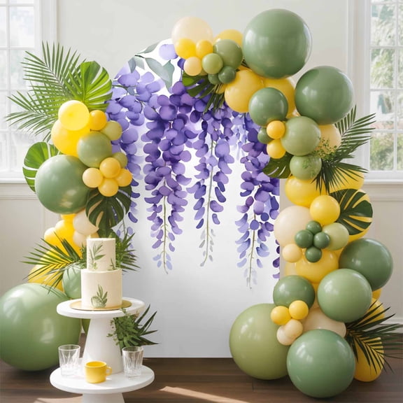 Purple Wisteria Flower Arch Backdrop Cover, 4FT, Spring Blending Vine Leaf Watercolor Farmhouse Spandex Arch Covers Double-Sided Backdrop for Wedding Birthday Party Photo Background Decoration