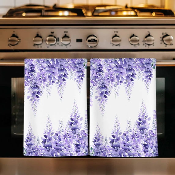 Purple Wisteria Kitchen Towels Set of 1, Sprinng Summer Pastoral Flowers Botanical Absorbent Dish Towels for Kitchen, Microfiber Hand Towel, Quick Drying Tea Towel for Cleaning Decorative Dishcloths