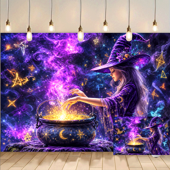 Purple Witch Backdrop Magic Background Party Banner Photo Prop