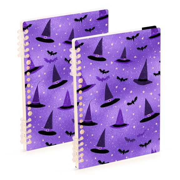Purple Witch Hats Bats Stars Halloween Notebook Detachable Coil Notebook Diary Plan Book A5 Size 60 Pages 1 Pack